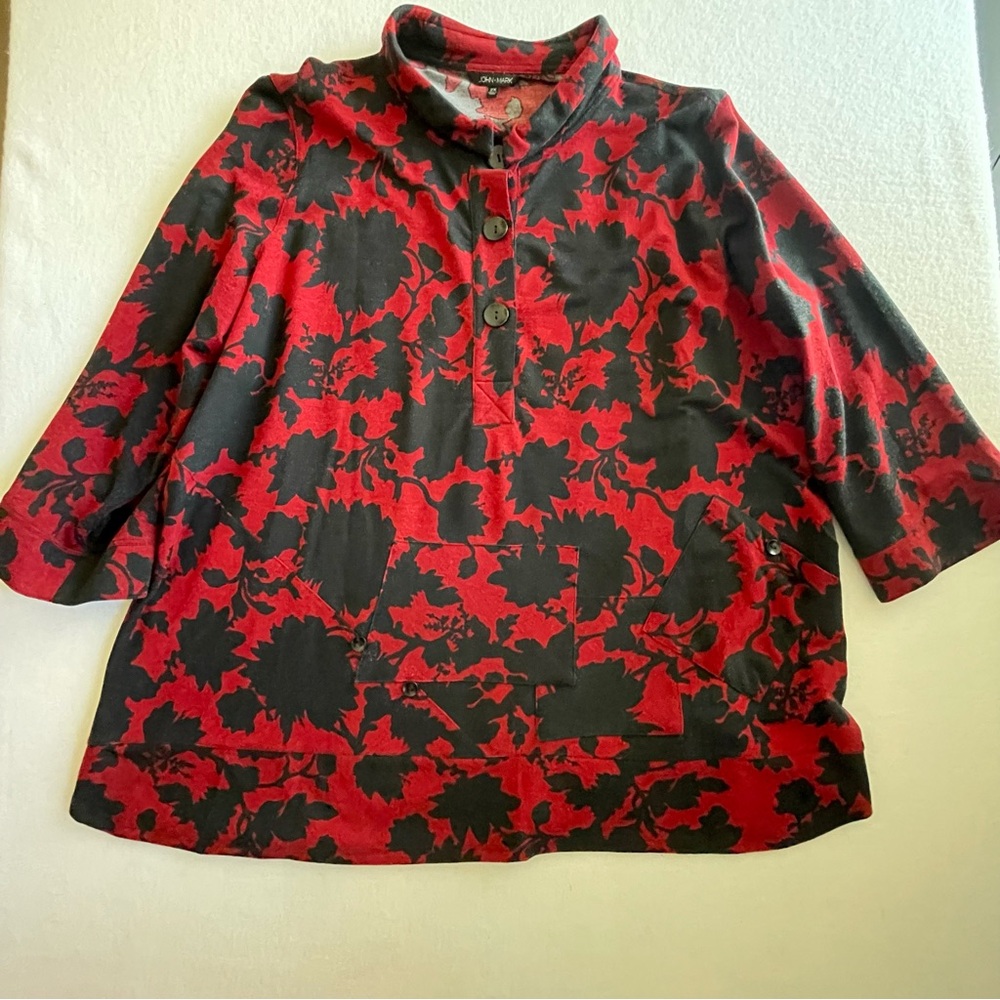 John Mark Knit Lagenlook Top w/ Shapable Collar and Pocket and Button Details 2X - Picture 9 of 9
